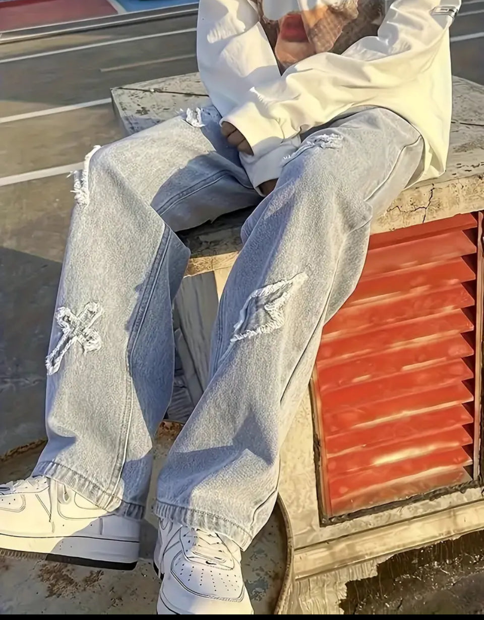 Cross & Lightning Baggy Jeans