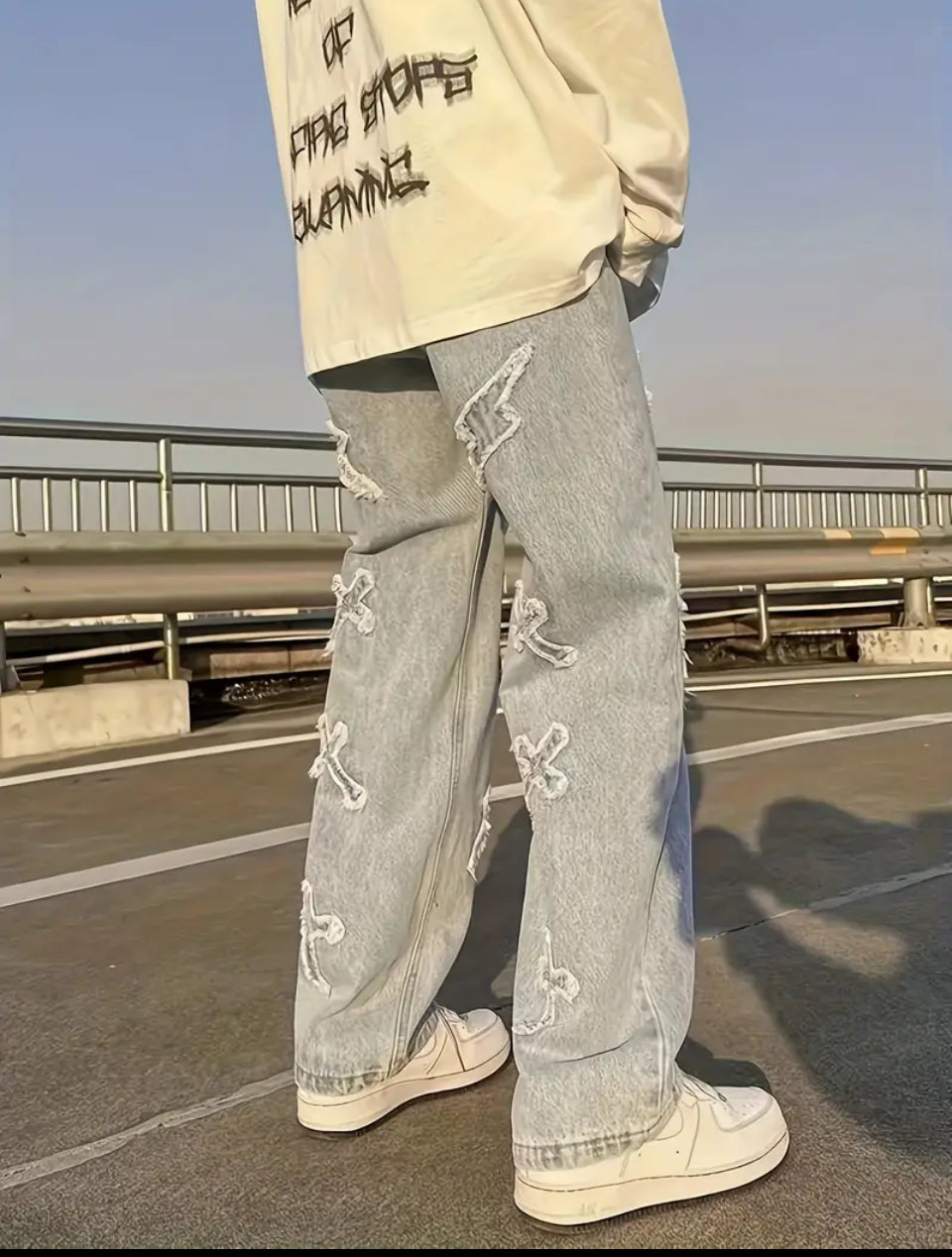 Cross & Lightning Baggy Jeans